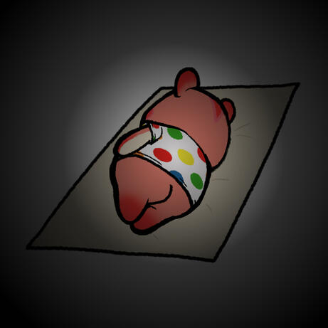 Apple from Animal Crossing dying in a glue trap.